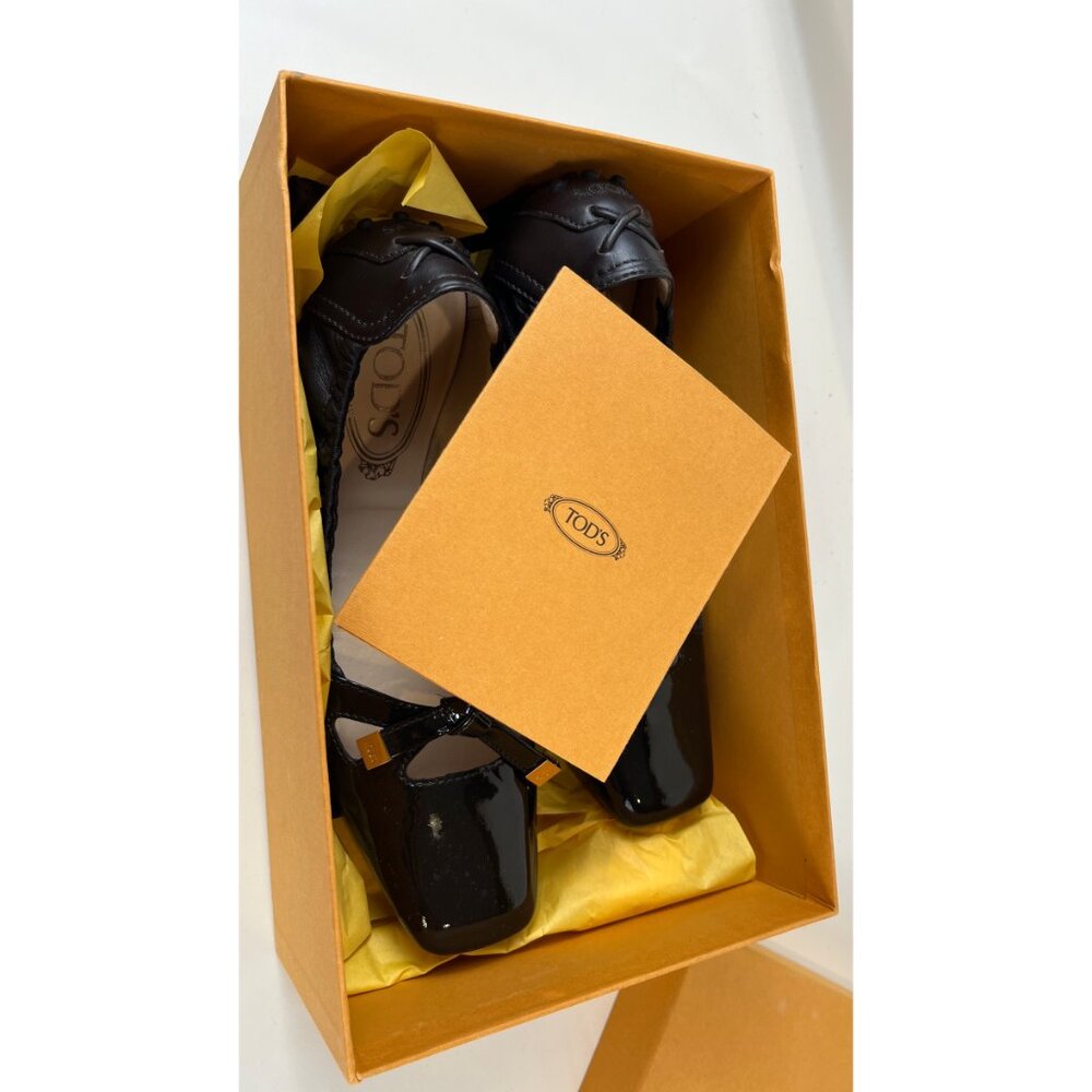 TOD'S GOMMINO BLACK PATENT BALLET FLAT SHOES 7 - Picture 12 of 13